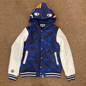 a Bathing Ape blue camo "shark" down jacket